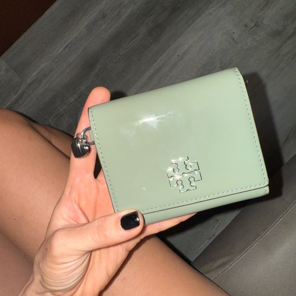 Tory Burch Mint Patent Leather Compact Wallet